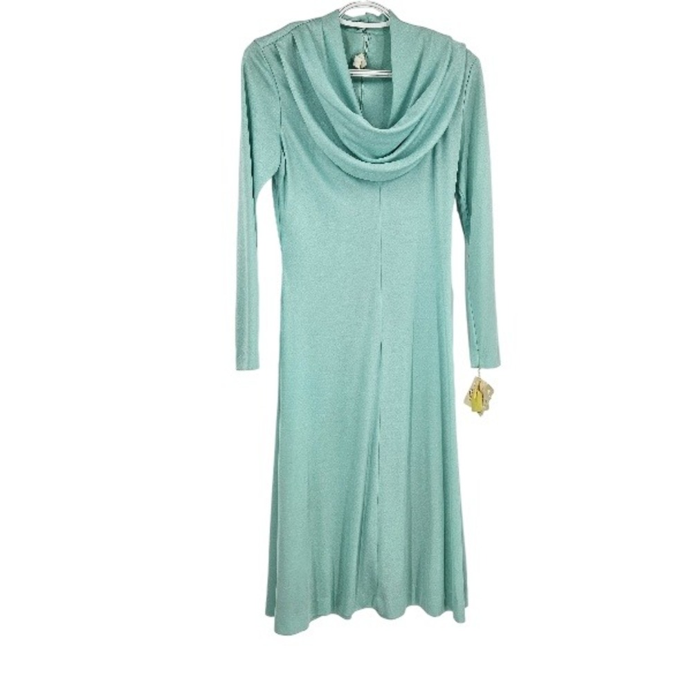 Vintage 70's Union Mini Dress Green Turquoise Cowl Neck Deadstock A-line NWT 10
